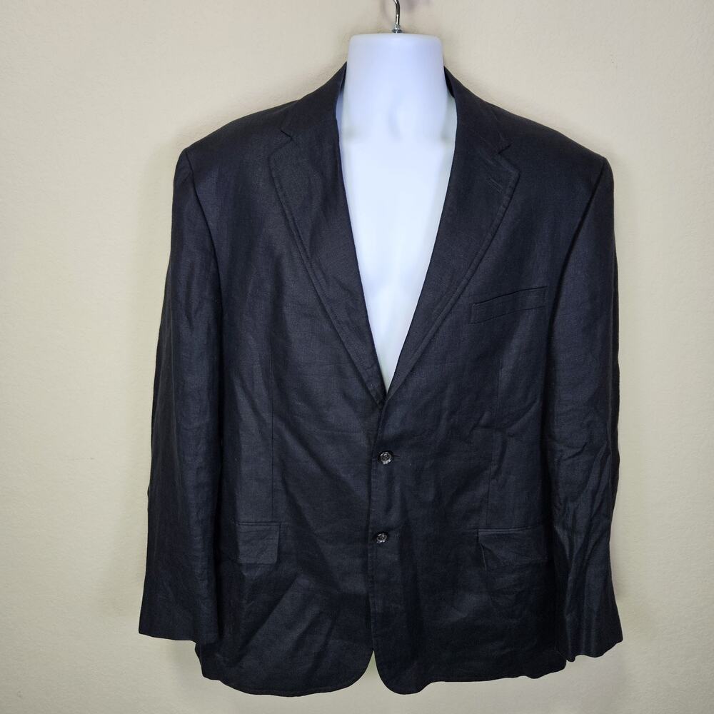 Polo Ralph Lauren 100% Linen Blazer Mens XL Black Unstructured Resortwear Jacket